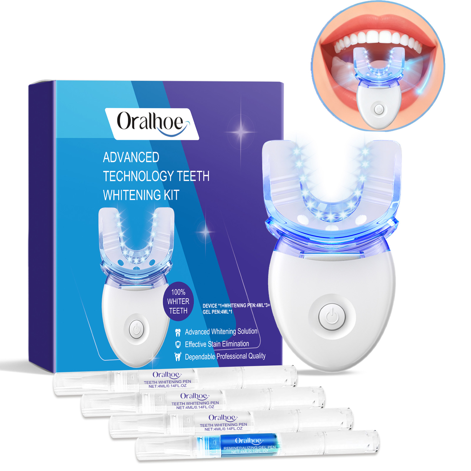 Teeth Whitening Essence - Profesyonel Diş Beyazlatma LED Işık Kiti,